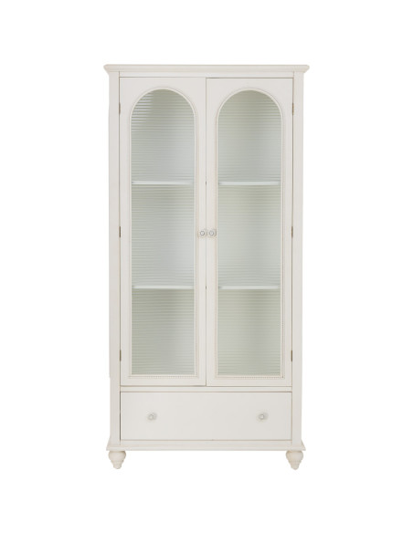 Vitrine blanche 2 portes en bois et verre strié 80x38x160 cm Orelela  - 3