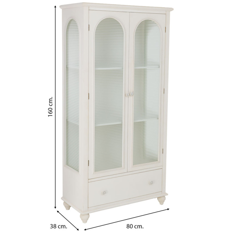 Vitrine blanche 2 portes en bois et verre strié 80x38x160 cm Orelela  - 11