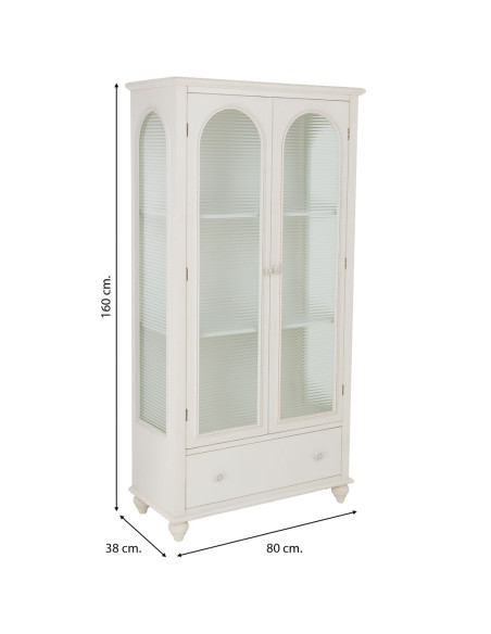 Vitrine blanche 2 portes en bois et verre strié 80x38x160 cm Orelela  - 11