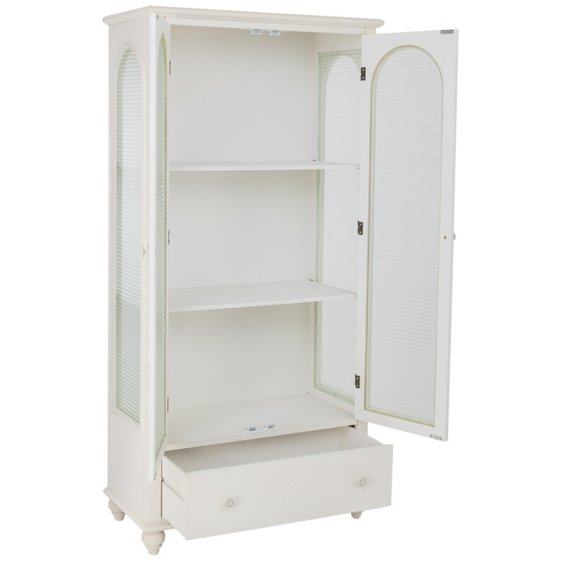 Vitrine blanche 2 portes en bois et verre strié 80x38x160 cm Orelela  - 4