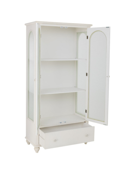 Vitrine blanche 2 portes en bois et verre strié 80x38x160 cm Orelela  - 4