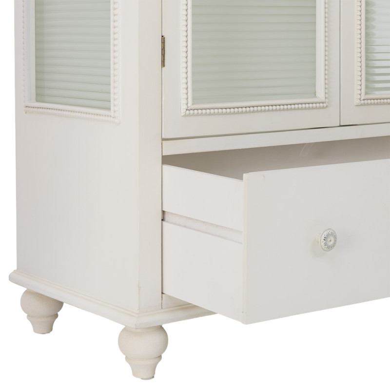 Vitrine blanche 2 portes en bois et verre strié 80x38x160 cm Orelela  - 6