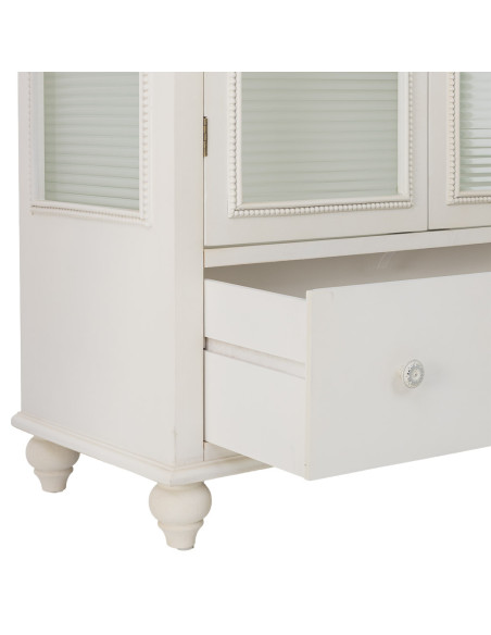 Vitrine blanche 2 portes en bois et verre strié 80x38x160 cm Orelela  - 6