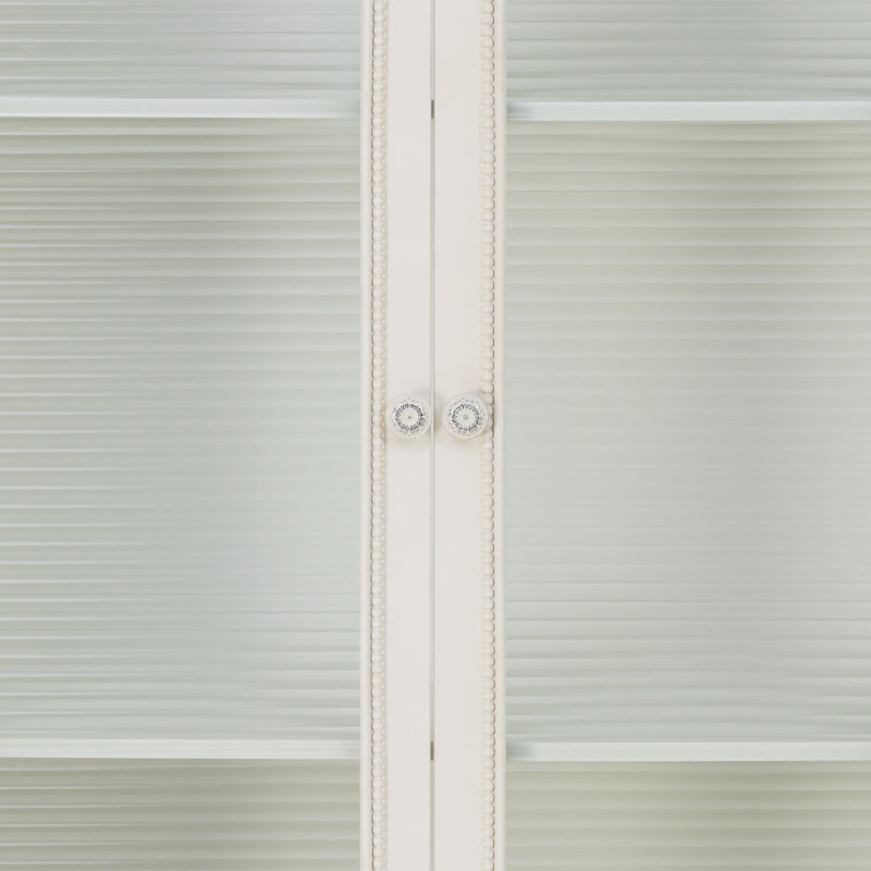Vitrine blanche 2 portes en bois et verre strié 80x38x160 cm Orelela  - 7