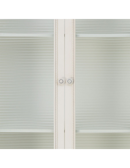 Vitrine blanche 2 portes en bois et verre strié 80x38x160 cm Orelela  - 7