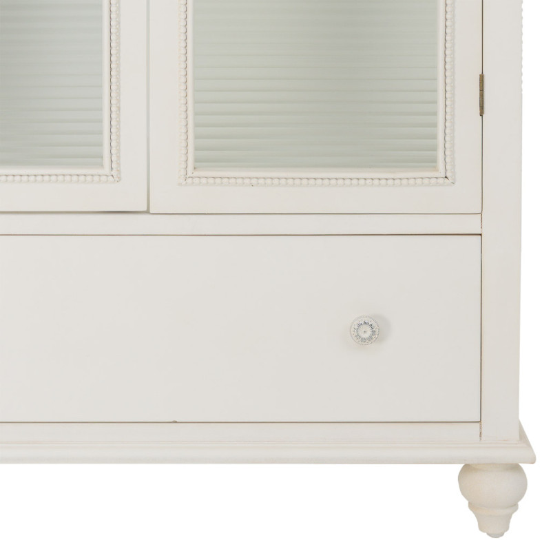 Vitrine blanche 2 portes en bois et verre strié 80x38x160 cm Orelela  - 8