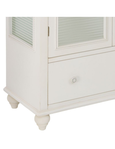 Vitrine blanche 2 portes en bois et verre strié 80x38x160 cm Orelela  - 10