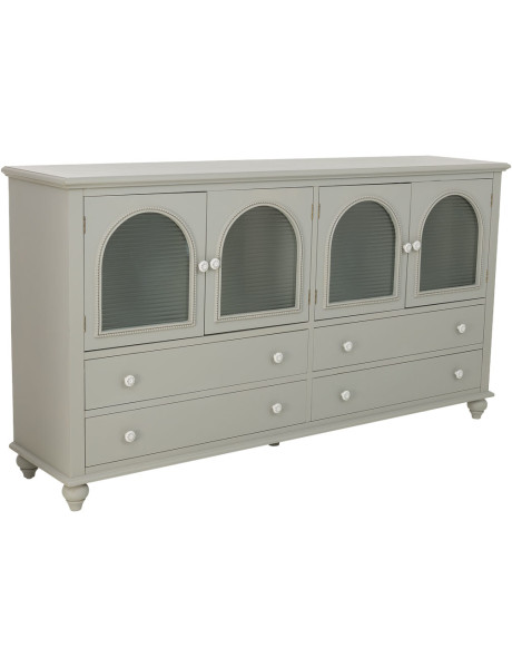 Buffet vert sauge bois et verre 4 portes 4 tiroirs 160x38x88 cm Orelela  - 1