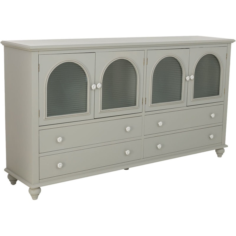 Buffet vert sauge bois et verre 4 portes 4 tiroirs 160x38x88 cm Orelela  - 1