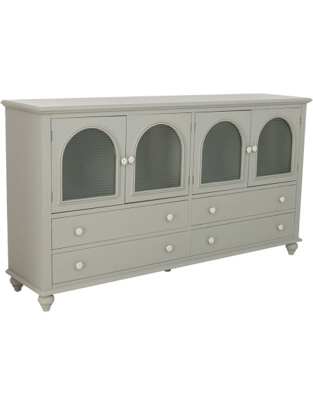 Buffet vert sauge bois et verre 4 portes 4 tiroirs 160x38x88 cm Orelela  - 1