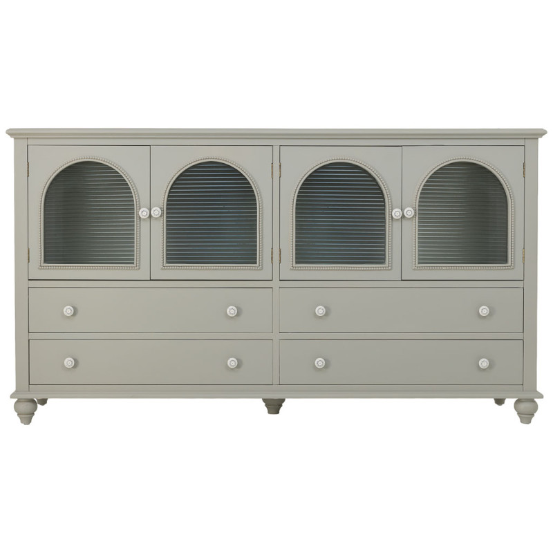Buffet vert sauge bois et verre 4 portes 4 tiroirs 160x38x88 cm Orelela  - 3