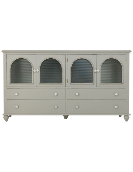 Buffet vert sauge bois et verre 4 portes 4 tiroirs 160x38x88 cm Orelela  - 3