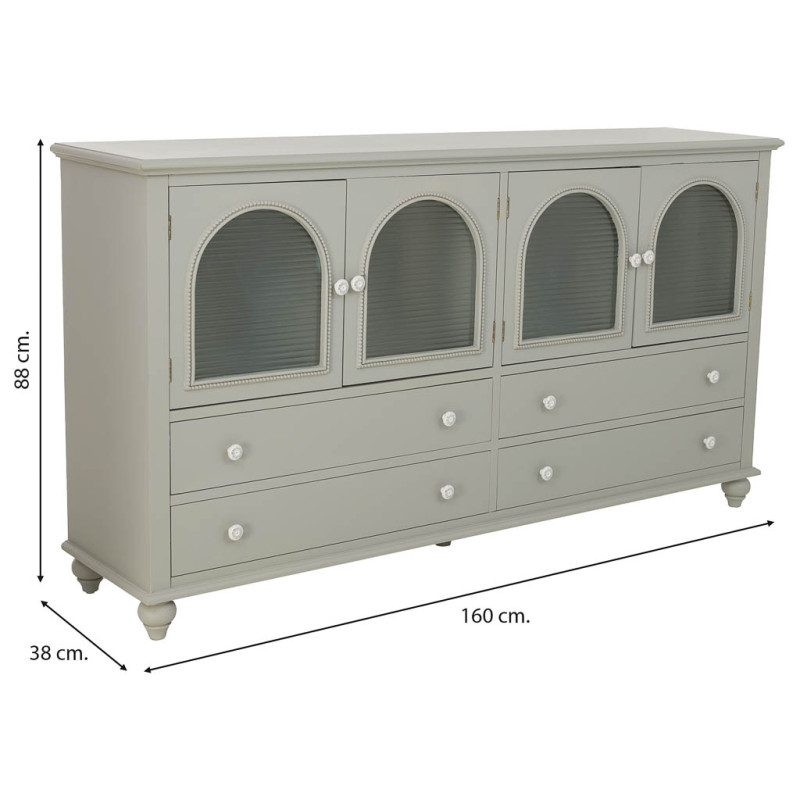 Buffet vert sauge bois et verre 4 portes 4 tiroirs 160x38x88 cm Orelela  - 11