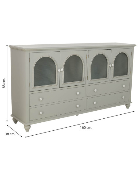 Buffet vert sauge bois et verre 4 portes 4 tiroirs 160x38x88 cm Orelela  - 11