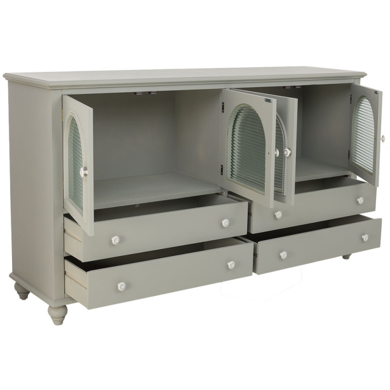 Buffet vert sauge bois et verre 4 portes 4 tiroirs 160x38x88 cm Orelela  - 4