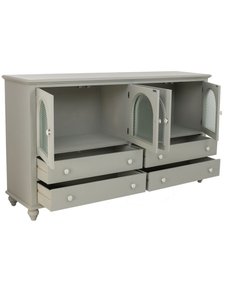 Buffet vert sauge bois et verre 4 portes 4 tiroirs 160x38x88 cm Orelela  - 4