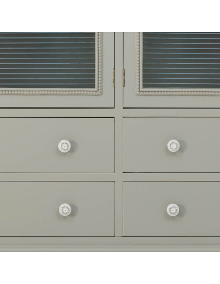 Buffet vert sauge bois et verre 4 portes 4 tiroirs 160x38x88 cm Orelela  - 8