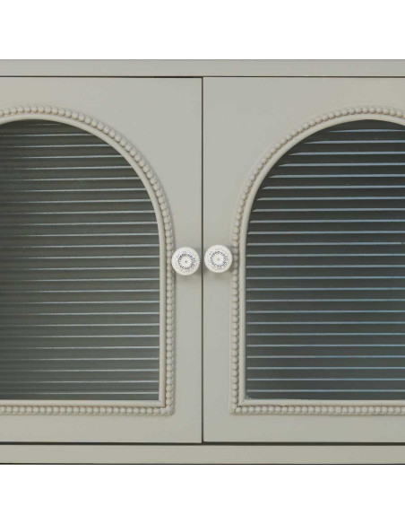 Buffet vert sauge bois et verre 4 portes 4 tiroirs 160x38x88 cm Orelela  - 7