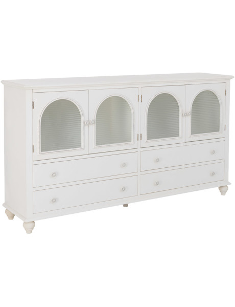 Buffet blanc 4 portes 4 tiroirs bois et verre 160x38x88 cm Orelela  - 1