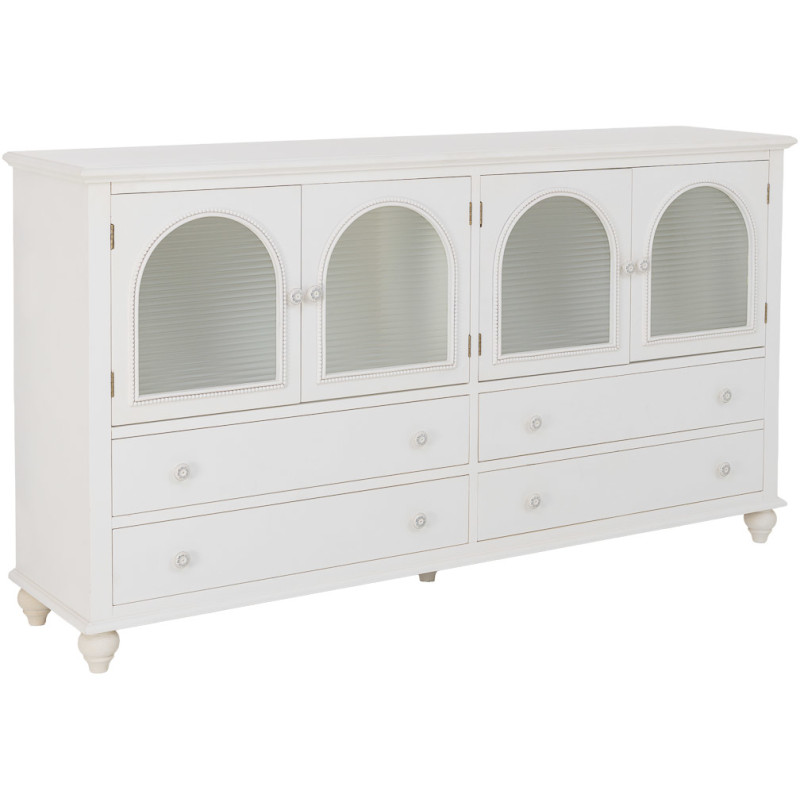 Buffet blanc 4 portes 4 tiroirs bois et verre 160x38x88 cm Orelela  - 1