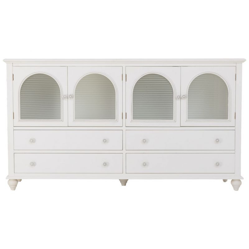 Buffet blanc 4 portes 4 tiroirs bois et verre 160x38x88 cm Orelela  - 3