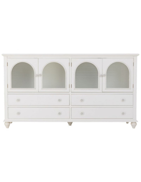 Buffet blanc 4 portes 4 tiroirs bois et verre 160x38x88 cm Orelela  - 3