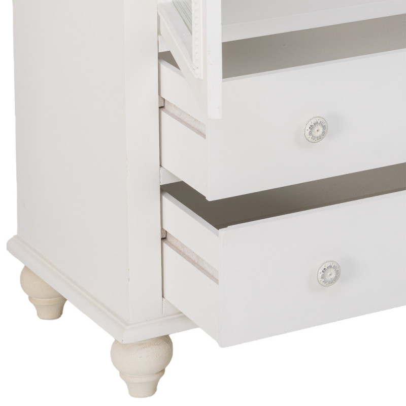 Buffet blanc 4 portes 4 tiroirs bois et verre 160x38x88 cm Orelela  - 6