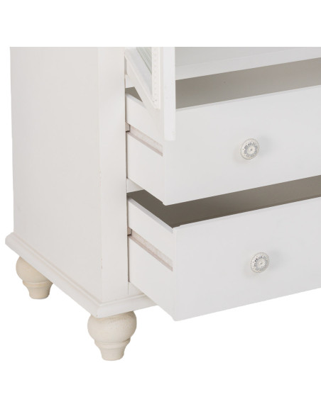 Buffet blanc 4 portes 4 tiroirs bois et verre 160x38x88 cm Orelela  - 6