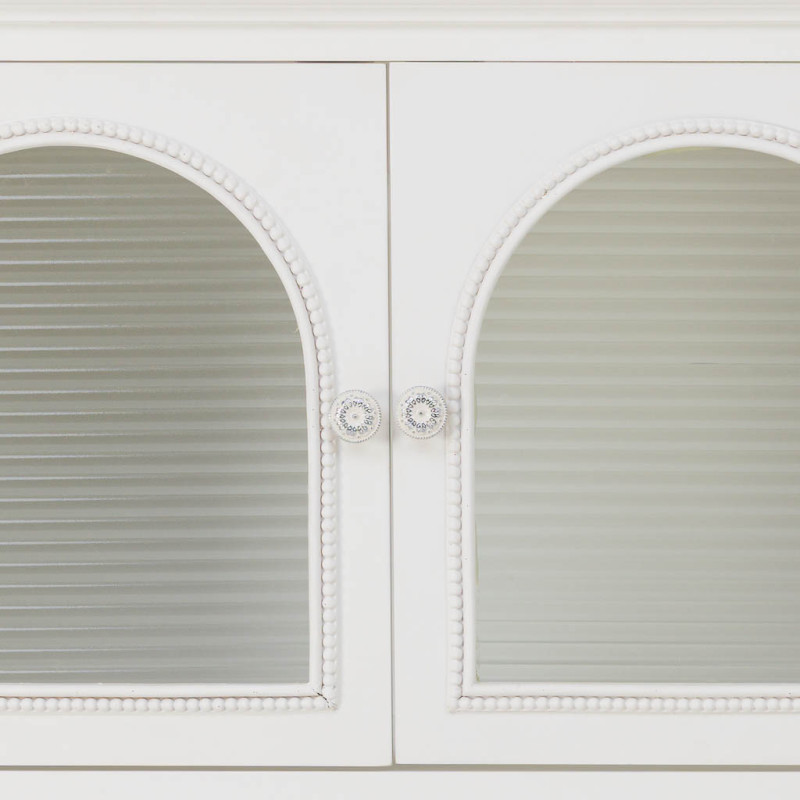 Buffet blanc 4 portes 4 tiroirs bois et verre 160x38x88 cm Orelela  - 7