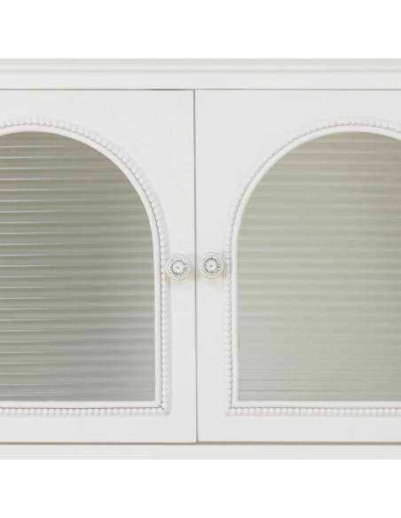 Buffet blanc 4 portes 4 tiroirs bois et verre 160x38x88 cm Orelela  - 7