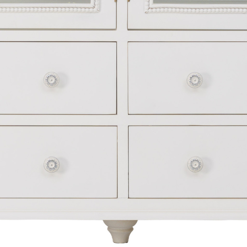 Buffet blanc 4 portes 4 tiroirs bois et verre 160x38x88 cm Orelela  - 8