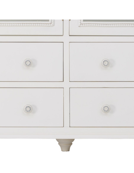 Buffet blanc 4 portes 4 tiroirs bois et verre 160x38x88 cm Orelela  - 8