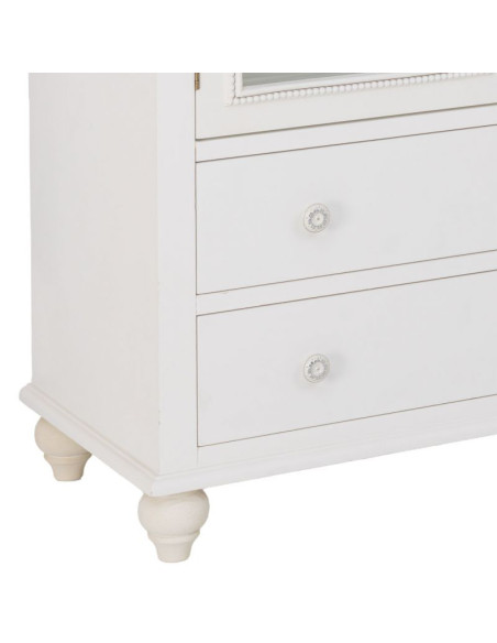 Buffet blanc 4 portes 4 tiroirs bois et verre 160x38x88 cm Orelela  - 10