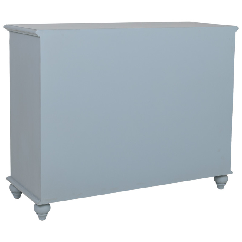 Buffet bleu grisé bois et verre 3 portes 3 tiroirs 105x38x80,5 cm Orelela  - 4