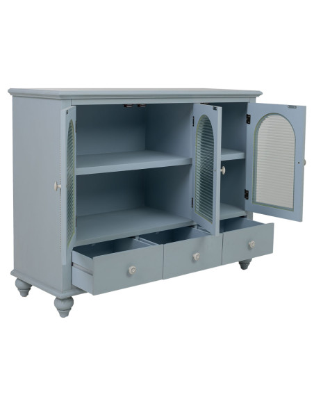 Buffet bleu grisé bois et verre 3 portes 3 tiroirs 105x38x80,5 cm Orelela  - 3