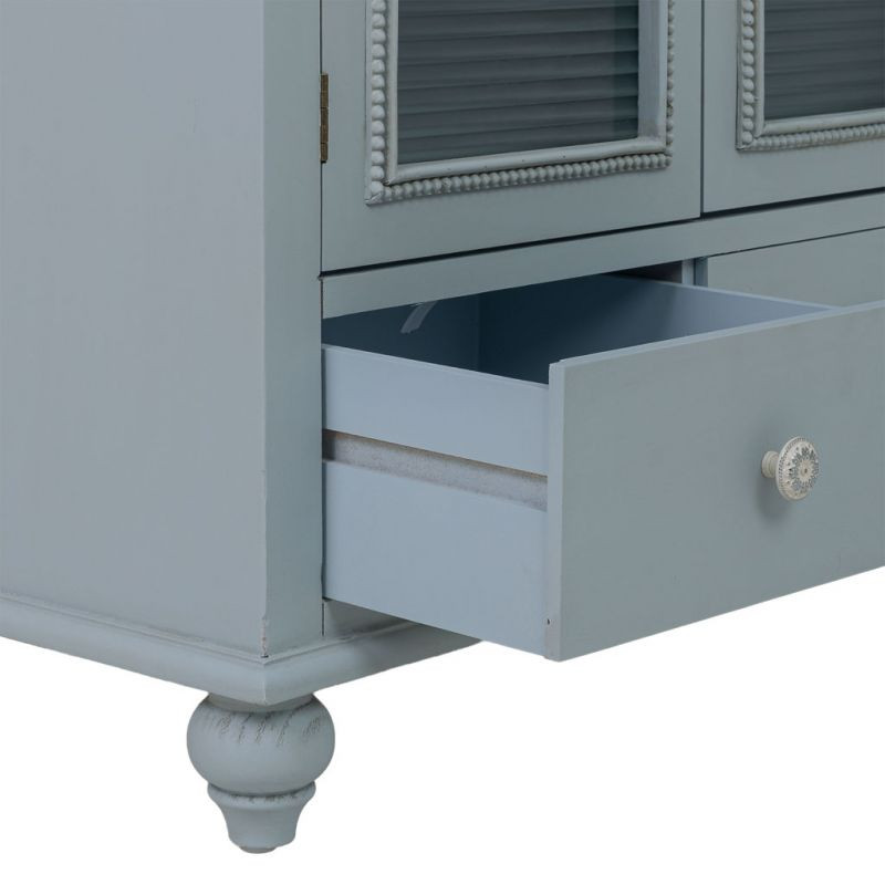 Buffet bleu grisé bois et verre 3 portes 3 tiroirs 105x38x80,5 cm Orelela  - 5