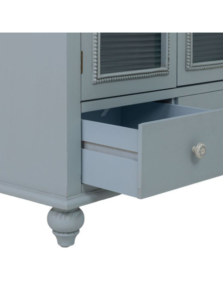 Buffet bleu grisé bois et verre 3 portes 3 tiroirs 105x38x80,5 cm Orelela  - 5
