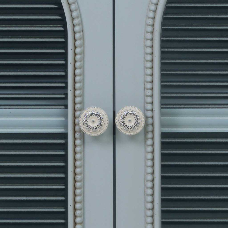 Buffet bleu grisé bois et verre 3 portes 3 tiroirs 105x38x80,5 cm Orelela  - 6