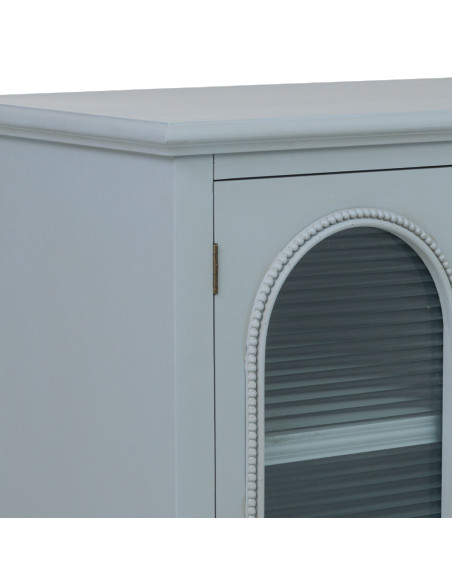 Buffet bleu grisé bois et verre 3 portes 3 tiroirs 105x38x80,5 cm Orelela  - 8