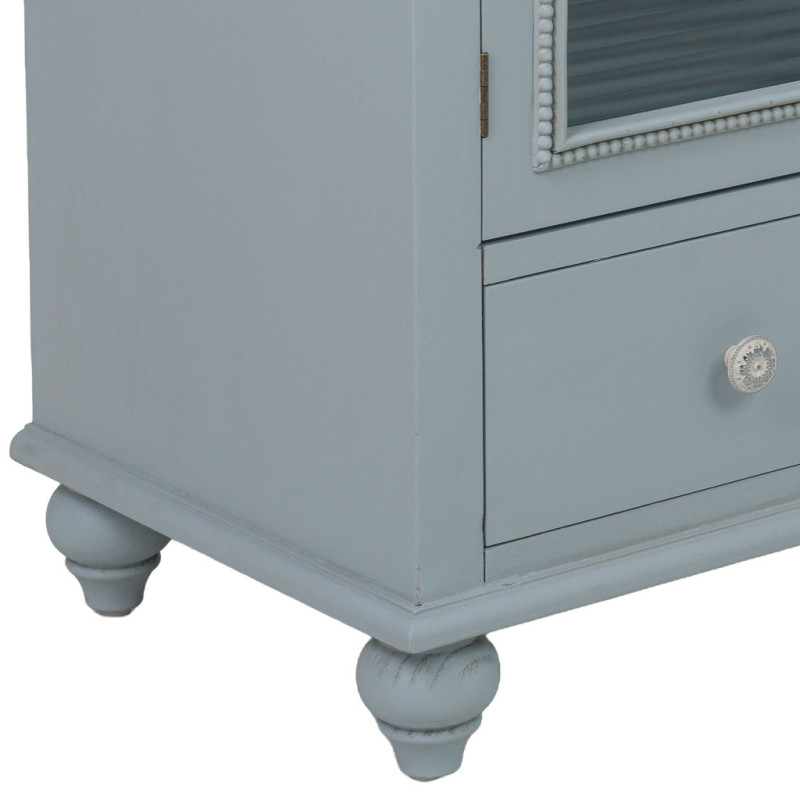 Buffet bleu grisé bois et verre 3 portes 3 tiroirs 105x38x80,5 cm Orelela  - 9