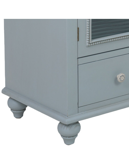 Buffet bleu grisé bois et verre 3 portes 3 tiroirs 105x38x80,5 cm Orelela  - 9