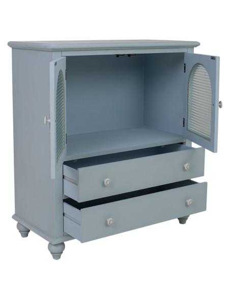Buffet bleu grisé en bois 2 portes vitrées 2 tiroirs 80x38x88 cm Orelela  - 4
