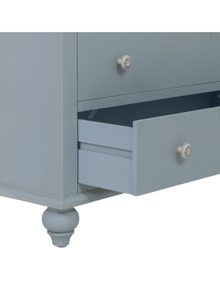 Buffet bleu grisé en bois 2 portes vitrées 2 tiroirs 80x38x88 cm Orelela  - 6