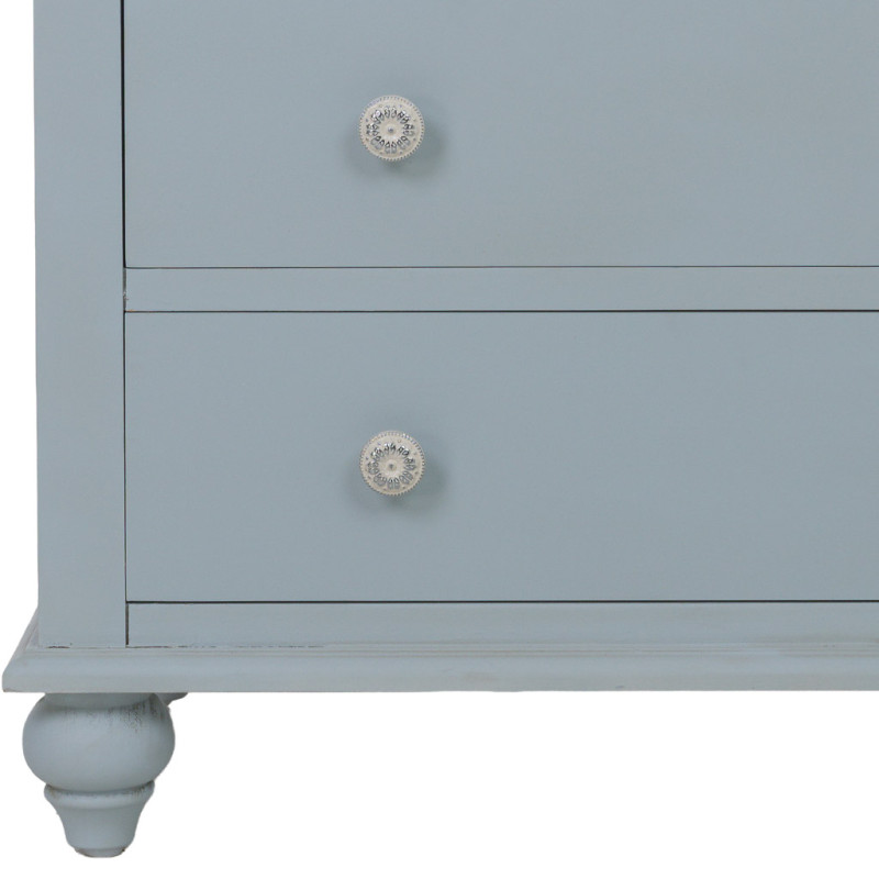 Buffet bleu grisé en bois 2 portes vitrées 2 tiroirs 80x38x88 cm Orelela  - 8
