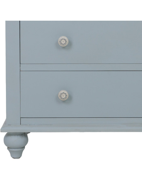 Buffet bleu grisé en bois 2 portes vitrées 2 tiroirs 80x38x88 cm Orelela  - 8