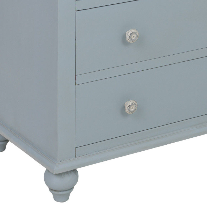 Buffet bleu grisé en bois 2 portes vitrées 2 tiroirs 80x38x88 cm Orelela  - 10