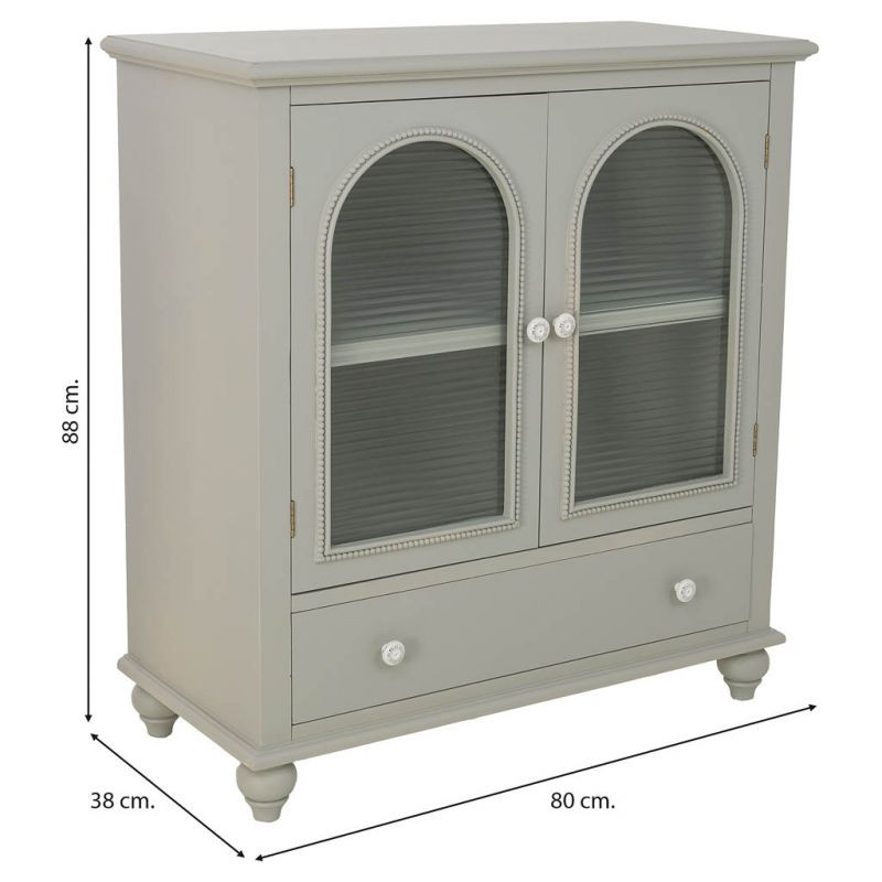 Buffet vert sauge en bois et verre 2 portes 1 tiroir 80x38x88 cm Orelela  - 10