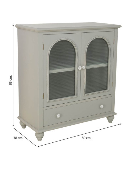 Buffet vert sauge en bois et verre 2 portes 1 tiroir 80x38x88 cm Orelela  - 10