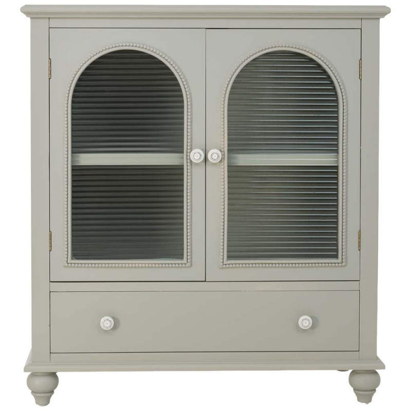 Buffet vert sauge en bois et verre 2 portes 1 tiroir 80x38x88 cm Orelela  - 2