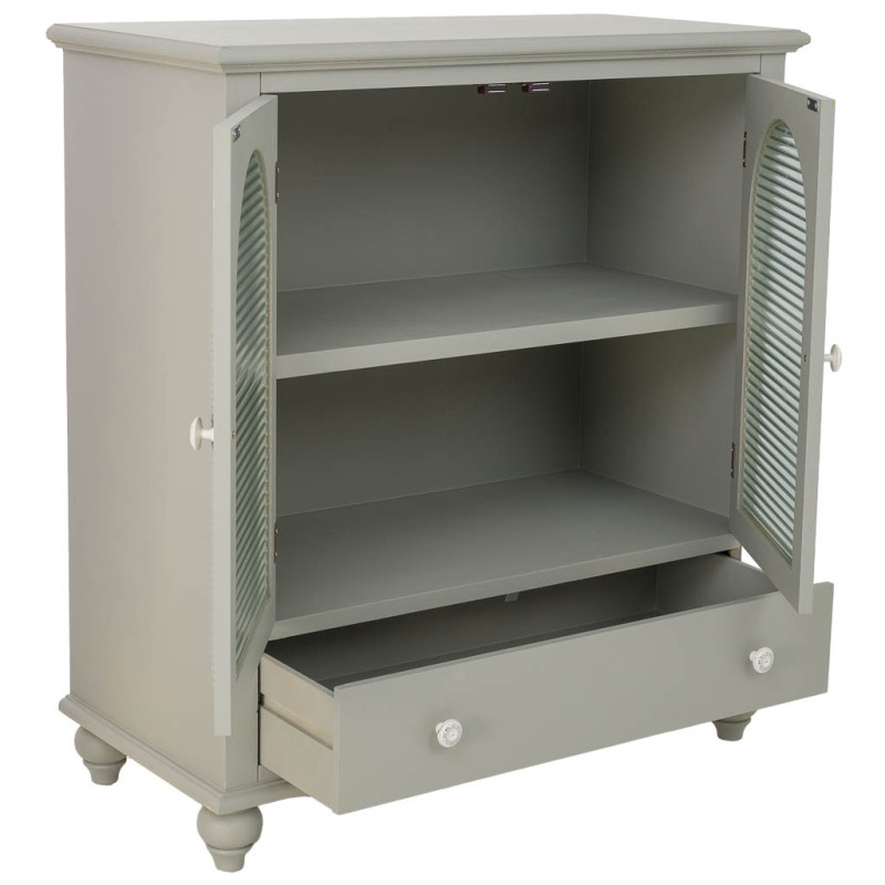 Buffet vert sauge en bois et verre 2 portes 1 tiroir 80x38x88 cm Orelela  - 3